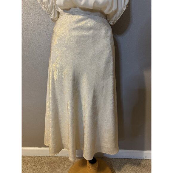 Alex Marie A Line Skirt 14 Gold Cream Stretch Washable Midi Flowy Shimmer - Picture 8 of 16